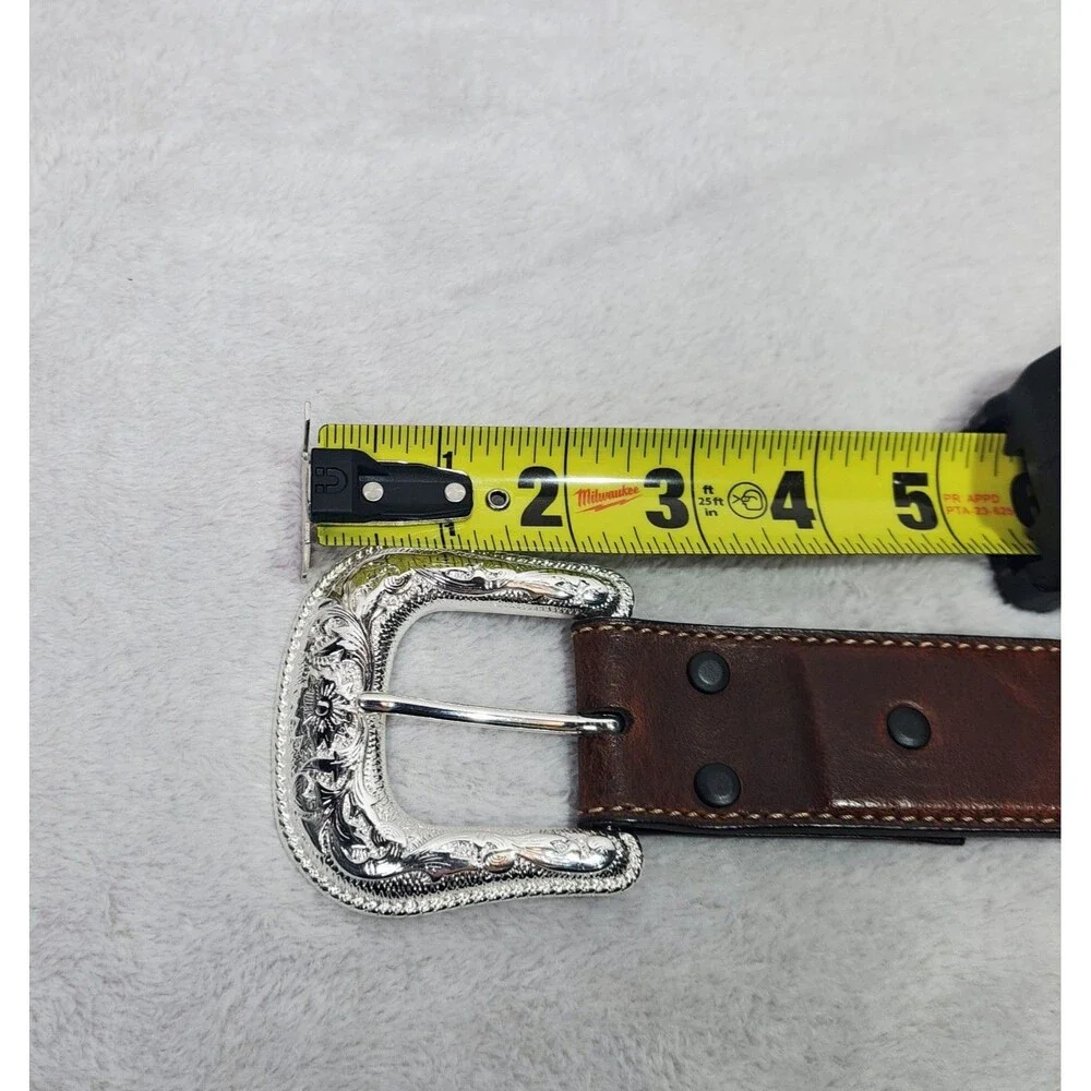 NOCONA Brown Leather Belt 44 Floral Embossed Conchos & Buckle Western Rodeo